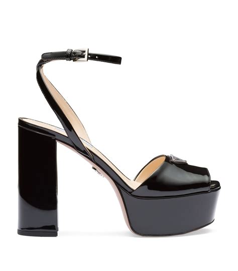 prada patent leather platform sandals woven|Prada block heel sandals.